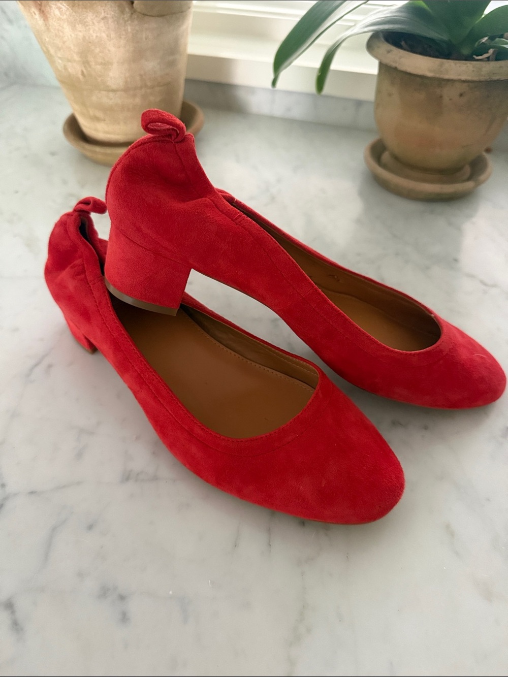 J. Crew Tomato Red ANYA Suede Leather Pumps, Size 7.5